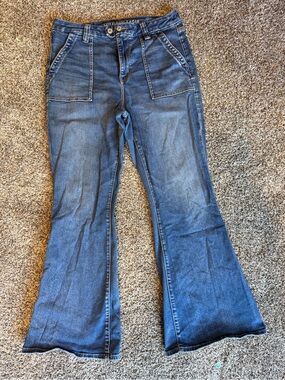 American Eagle Outfitters Dark Blue Flare Jeans for Women